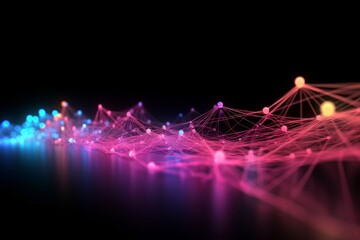 Aufkleber - Abstract futuristic, Network connection fiber optic, Transmission line, hop to hop delivery, node to node, Abstract concept of network technology. Generative AI.