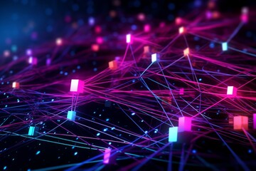 Leinwandbilder - Abstract futuristic, Network connection fiber optic, Transmission line, hop to hop delivery, node to node, Abstract concept of network technology. Generative AI.