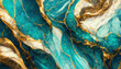 Abstract marble textured background. Fluid art modern wallpaper. Marbe gold and turquoise surface. AI	
