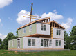 Assembling a modular house exterior. 3d illustration