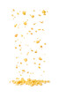 crumbled parmesan cheese drops on white background