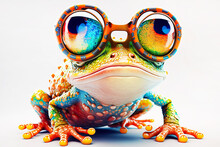 Cartoon Colorful Toad Or Frog With Sunglasses On Isolated Background. Created With Generative Ai