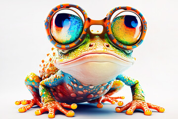 Wall Mural - cartoon colorful toad or frog with sunglasses on isolated background. created with generative ai