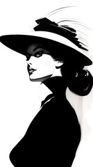 Wall Mural - A black and white photo of a woman wearing a hat. Generative AI.