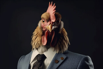 Wall Mural - Portrait of a Chicken dressed in a formal business suit, The Elegant Boss Chicken, generative AI