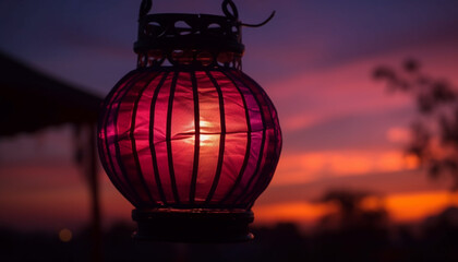 Canvas Print - Glowing lantern illuminates nature vibrant night sky generated by AI