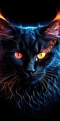 Wall Mural - Cat with eyes. AI generated art illustration.
