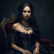 Ethnic Woman in Black Ballgown Dark Victorian Gothic Aesthetic Portrait Illustration [Generative AI]