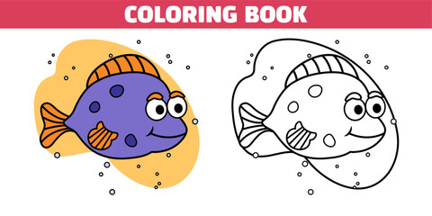 Wall Mural - Drawing coloring book for children in cartoon style with fish.Vector stock illustration. Animals.Isolated