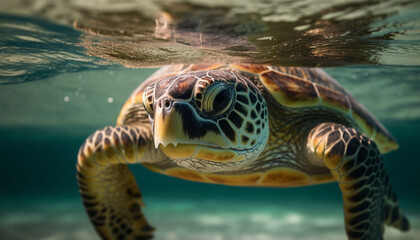 Sticker - Green sea turtle swimming in tropical waters generated by AI