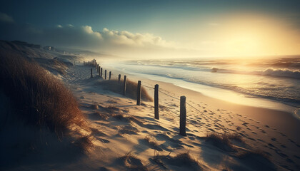 Canvas Print - Sunset over tranquil waters, a coastal paradise generated by AI