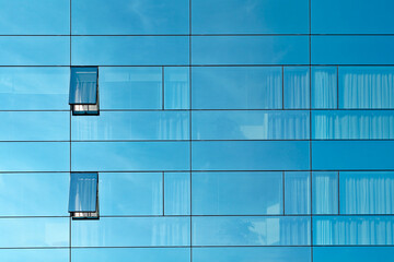 Reflection in an office building glass wall. Background