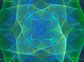 Sticker - Abstract blue and green silky design;  fractal image