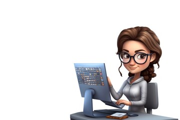 Caucasian Anime Female Computer Programmer White Background Isolated Extremely Gorgeous With Copy Space Generative AI