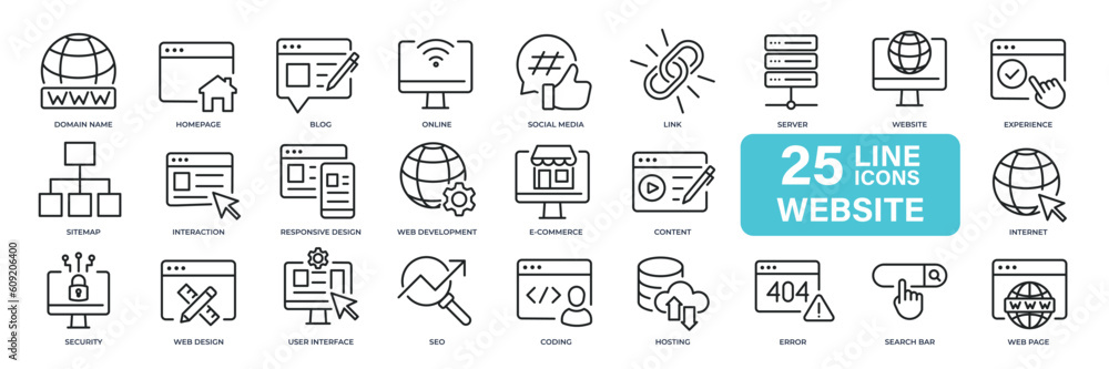 Website thin line icons. Editable stroke. For website marketing design ...