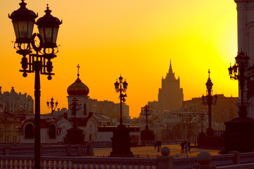 Wall Mural - Old lanterns near Crist the Savor Cahedral under sunset