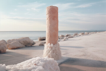 A pillar of salt on a beach - Generative AI