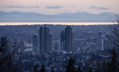 Wall Mural - Apartment Buildings in Metro Vancouver Area. Twilight Sunset.