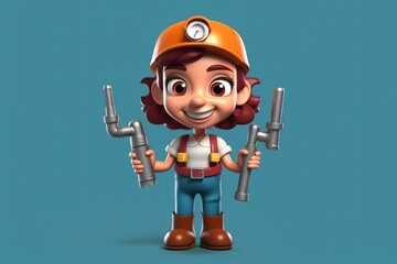 Wall Mural - Caucasian Woman Plumber Very Attractive Backdrop Generative AI