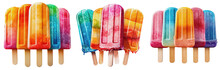 An illustration of various colorful popsicles on a transparent background, Generative AI