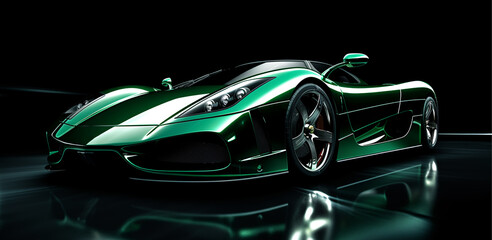 green sports car wallpaper with fantastic light effect background. generative ai