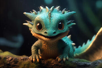 Wall Mural - Cute dragon, a mithological legendary creature from the folklore of cultures wordwide. Generative AI.