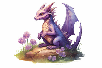 Wall Mural - Cute dragon, a mithological legendary creature from the folklore of cultures wordwide. Generative AI.