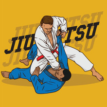 Brazilian Jiu Jitsu Athletes Doing Choke Hold On A Competition