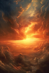 Poster -  An illustration of a rising sun breaking through storm clouds, symbolizing the triumph of hope over adversity and the promise of brighter days ahead. Generative AI technology.