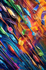 Poster -  A series of abstract drawings depicting bow and arrow motifs in different styles, showcasing the diverse interpretations and artistic approaches to this subject matter.  Generative AI technology.
