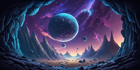 Wall Mural - very epic blue and purple space as background spectacular. generative ai aig15.