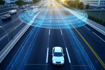 Automotive technology concept. ITS (Intelligent Transport Systems).AI Generative