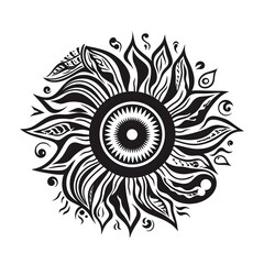 Wall Mural - Abstract black and white sun illustration, AI generated