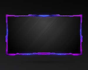 Wall Mural - Blue and purple gradient border live stream webcam overlay screen panel frame with neon glow effect