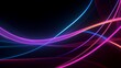 3d render, abstract black background with pink blue neon lines glowing in ultraviolet spectrum, modern wallpaper with light strings, Generative AI