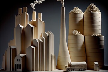 Canvas Print - pulp and paper factory, with towering stacks of freshly made paper, created with generative ai