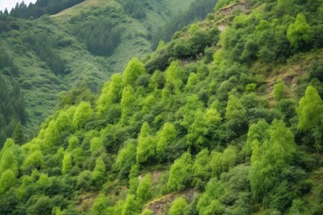 Wall Mural - reforested mountainside, with trees and shrubs growing in abundance, created with generative ai