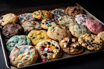 Wall Mural - tray of freshly baked cookies, each with unique and colorful design, created with generative ai
