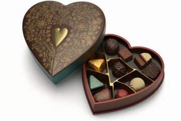 Wall Mural - heart-shaped box of assorted truffles, with flavors ranging from fruity and tart to nutty and sweet, created with generative ai