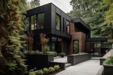 Canvas Print - exterior of modern home with sleek lines and minimalist details, created with generative ai