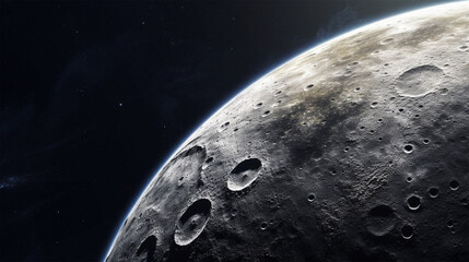 Wall Mural - Panoramic view of the moon out in the space. Generative Ai.