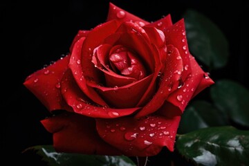 Sticker - red rose with droplets of water on its petals, created with generative ai