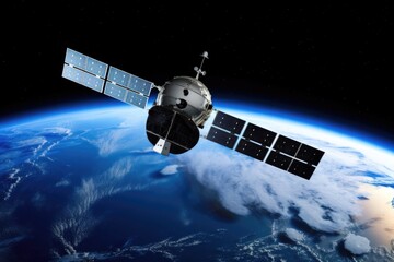 Wall Mural - satellite in space, with the earth visible in the background, created with generative ai