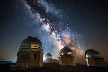 Wall Mural - telescopes and observatories in the midst of a starry night sky, created with generative ai