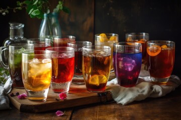 Canvas Print - glasses of iced tea and coffee, each with a touch of sweetness and a splash of color, created with generative ai