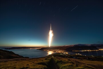 Wall Mural - rocket launch with stunning views of the earth from space, created with generative ai