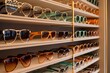 display of sunglasses in boutique with varied styles and colors, created with generative ai