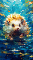 Wall Mural - Anime Art Style Hedgehog Swimming In The Water Cute And Colorful Generative Ai Digital Illustration Part#030623