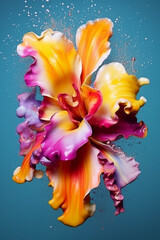 Leinwandbilder - An abstract surreal photograph of a Orchid splashed in bright paint. Generative AI technology.