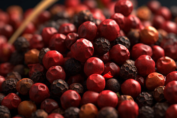 Leinwandbilder - An artistic photo featuring Szechuan peppercorns, known for their reddish-brown appearance and numbing, citrusy taste.  Generative AI technology.